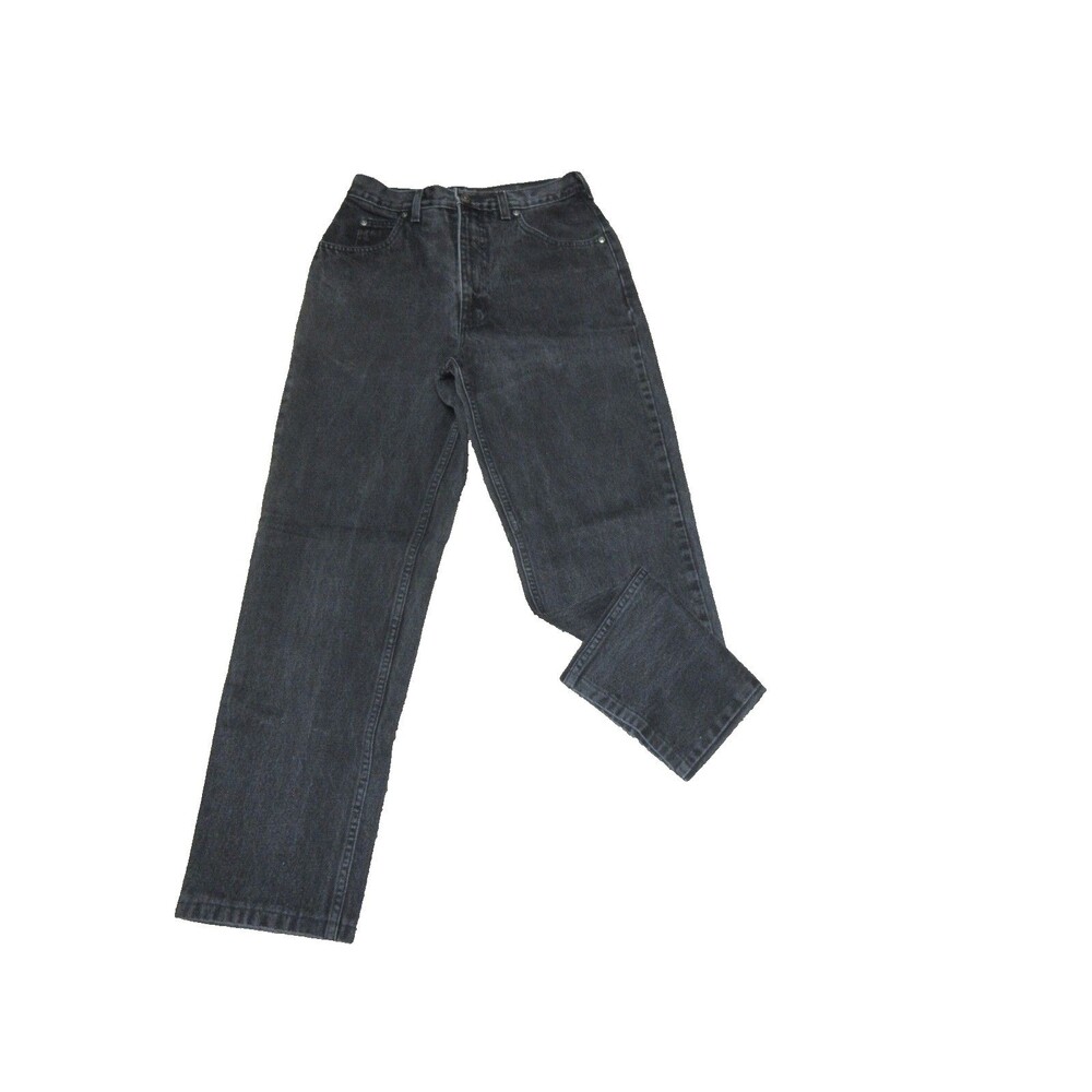 Lands End Womens Black straight leg High Waist Jeans 5 Pockets 5 Loops Sz 6 Tall